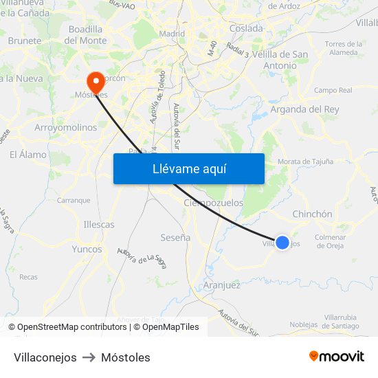 Villaconejos to Móstoles map
