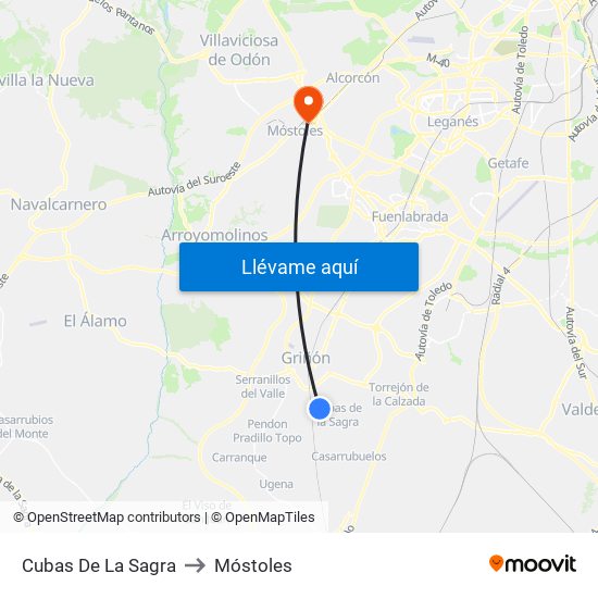 Cubas De La Sagra to Móstoles map
