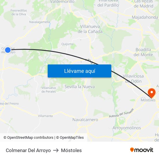 Colmenar Del Arroyo to Móstoles map