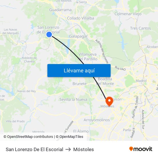 San Lorenzo De El Escorial to Móstoles map