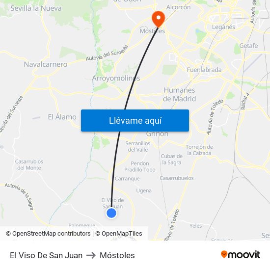 El Viso De San Juan to Móstoles map