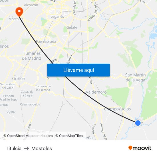 Titulcia to Móstoles map