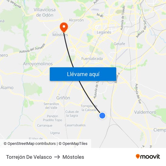 Torrejón De Velasco to Móstoles map