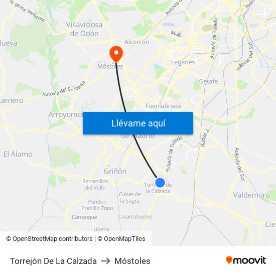 Torrejón De La Calzada to Móstoles map