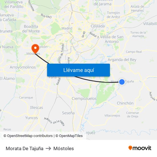 Morata De Tajuña to Móstoles map
