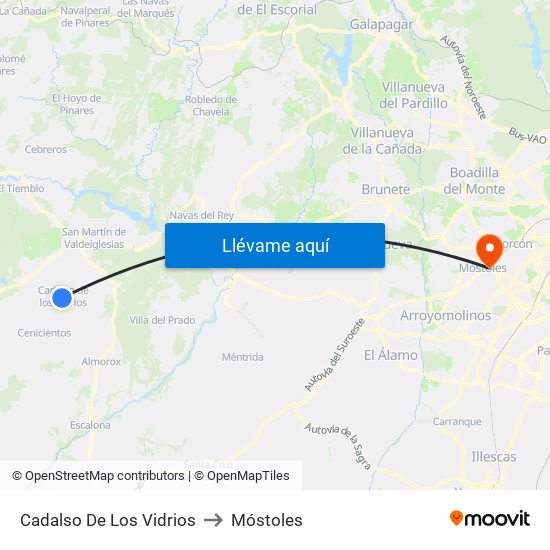 Cadalso De Los Vidrios to Móstoles map