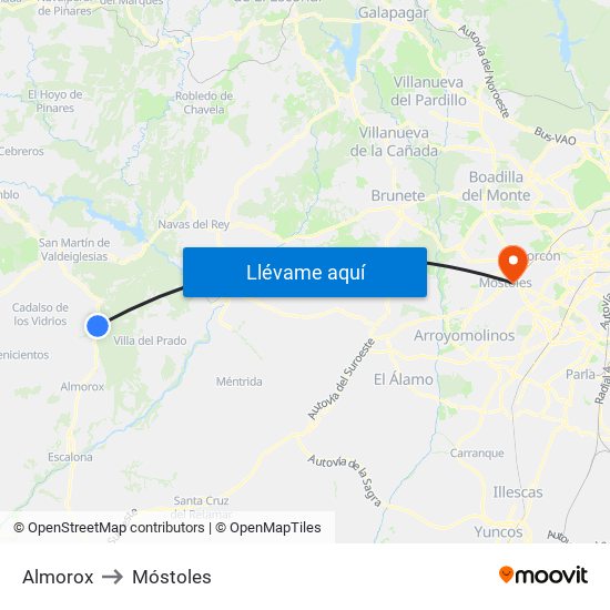 Almorox to Móstoles map