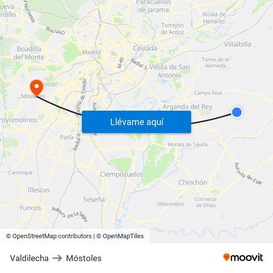 Valdilecha to Móstoles map