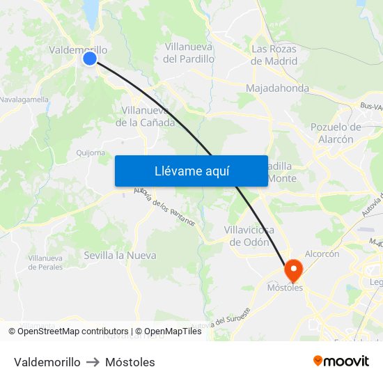 Valdemorillo to Móstoles map