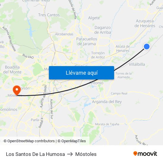 Los Santos De La Humosa to Móstoles map