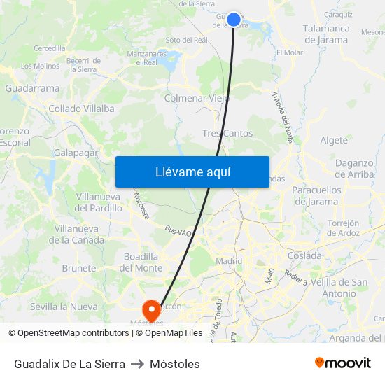 Guadalix De La Sierra to Móstoles map