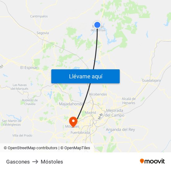 Gascones to Móstoles map