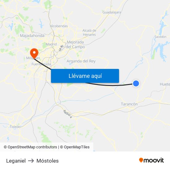 Leganiel to Móstoles map