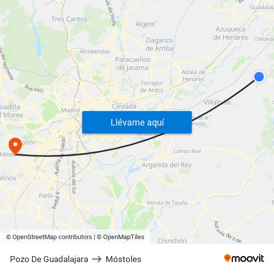 Pozo De Guadalajara to Móstoles map