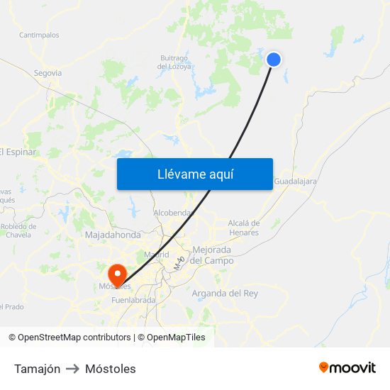 Tamajón to Móstoles map