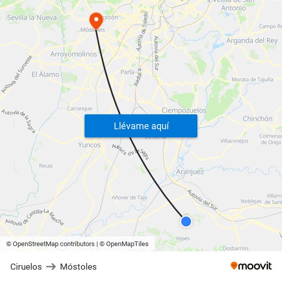 Ciruelos to Móstoles map