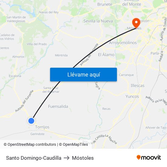 Santo Domingo-Caudilla to Móstoles map