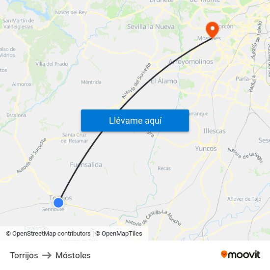 Torrijos to Móstoles map