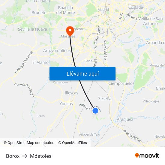 Borox to Móstoles map