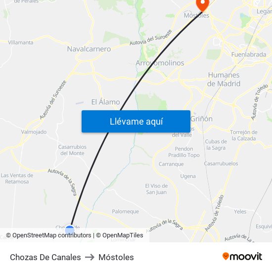 Chozas De Canales to Móstoles map