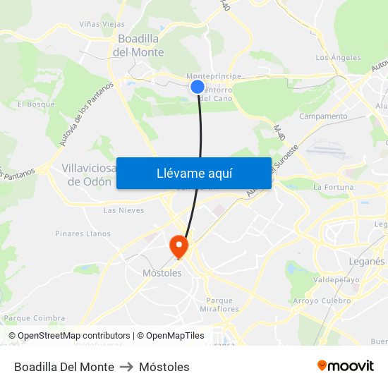 Boadilla Del Monte to Móstoles map