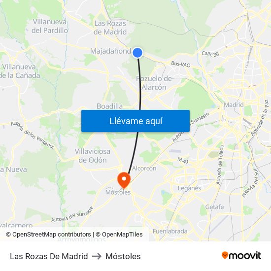 Las Rozas De Madrid to Móstoles map