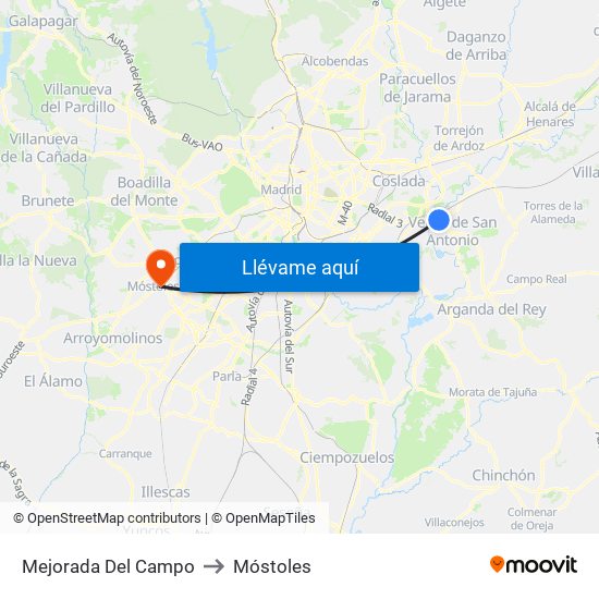 Mejorada Del Campo to Móstoles map