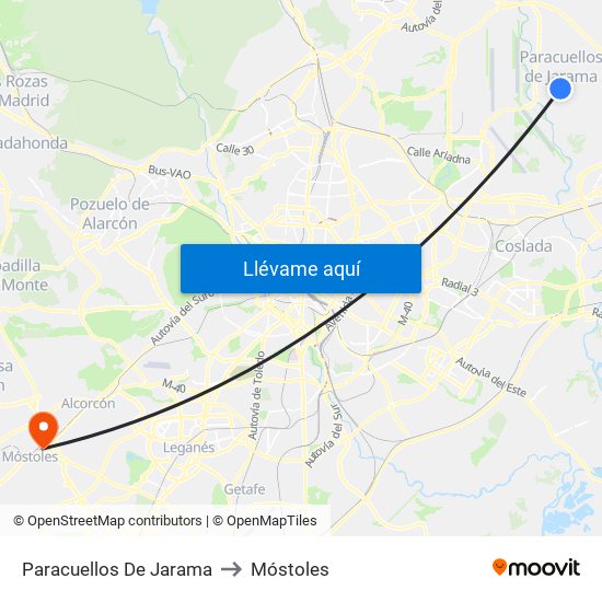 Paracuellos De Jarama to Móstoles map