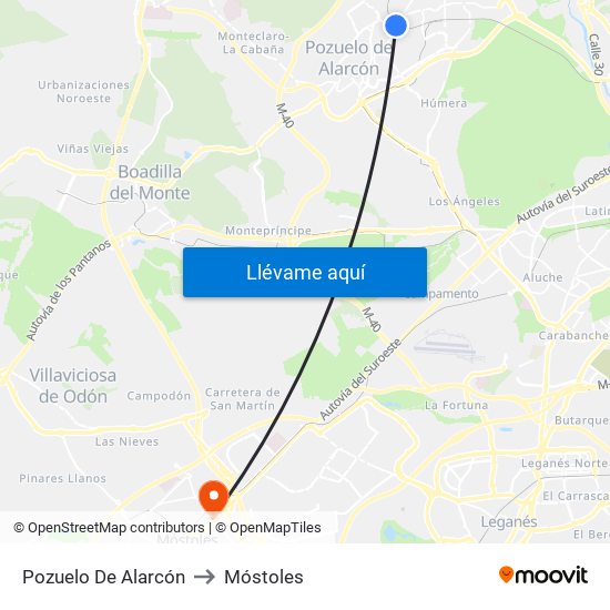 Pozuelo De Alarcón to Móstoles map