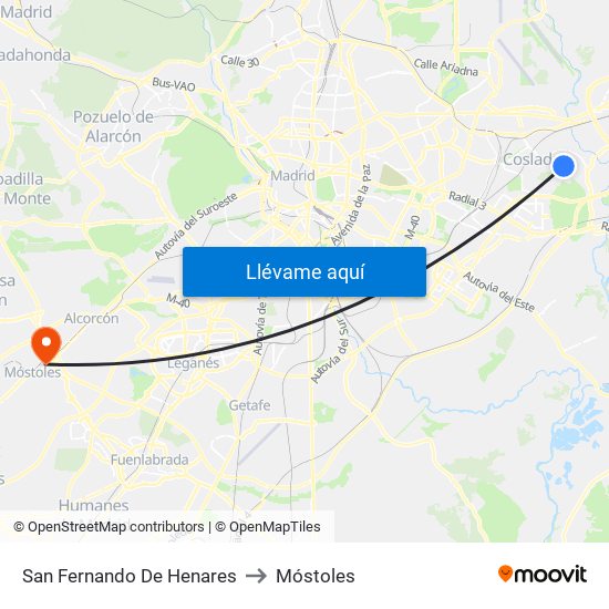 San Fernando De Henares to Móstoles map