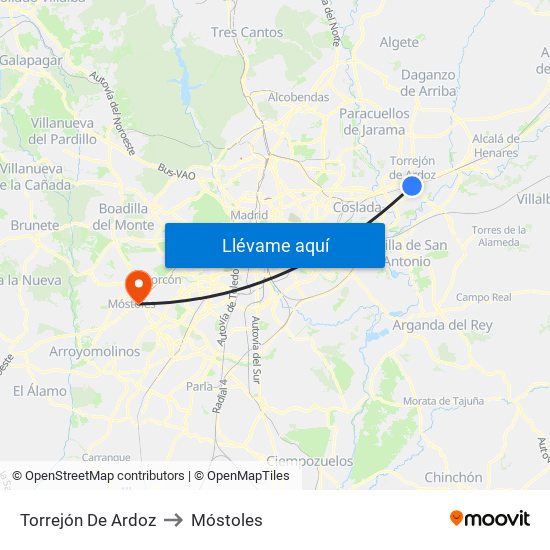 Torrejón De Ardoz to Móstoles map