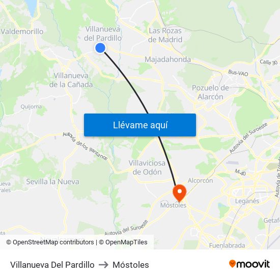 Villanueva Del Pardillo to Móstoles map