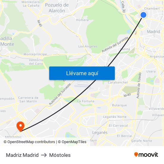 Madriz Madrid to Móstoles map