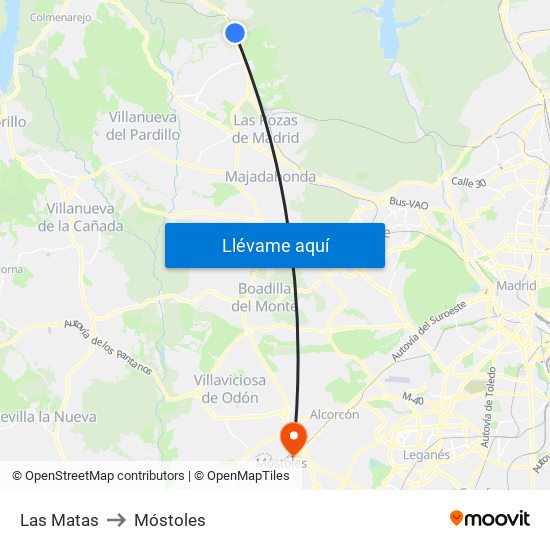 Las Matas to Móstoles map