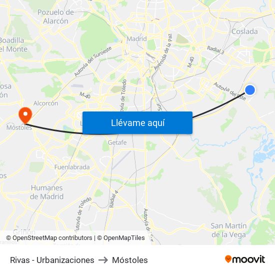 Rivas - Urbanizaciones to Móstoles map