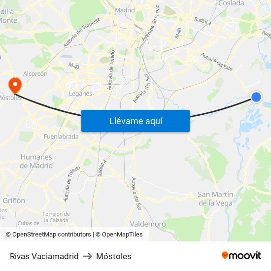 Rivas Vaciamadrid to Móstoles map