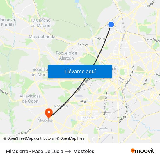 Mirasierra - Paco De Lucía to Móstoles map