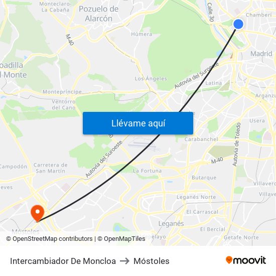 Intercambiador De Moncloa to Móstoles map