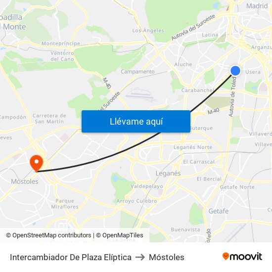 Intercambiador De Plaza Elíptica to Móstoles map