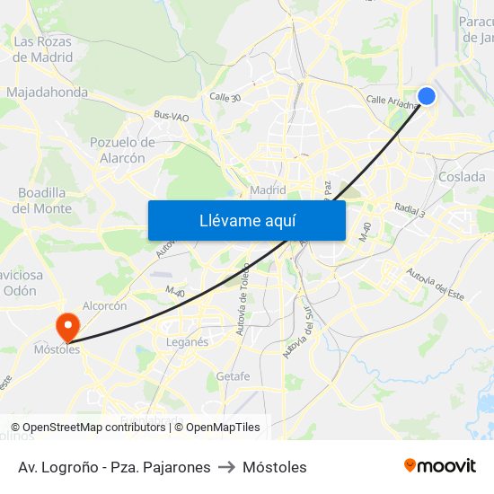 Av. Logroño - Pza. Pajarones to Móstoles map