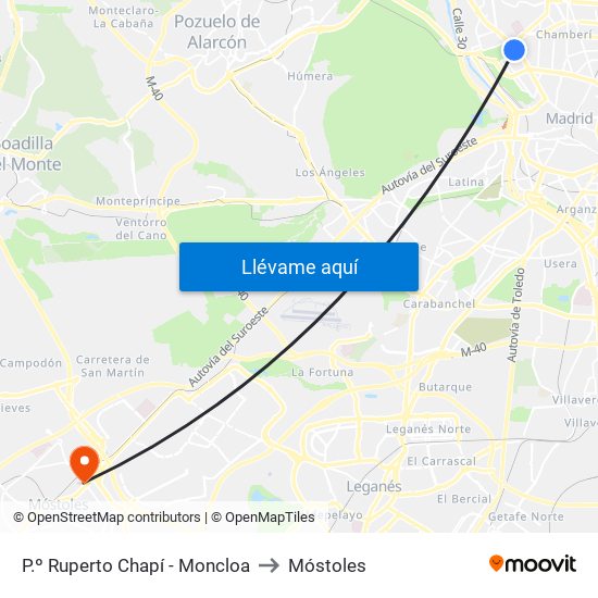 P.º Ruperto Chapí - Moncloa to Móstoles map