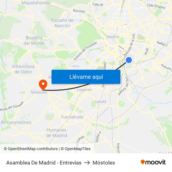 Asamblea De Madrid - Entrevías to Móstoles map