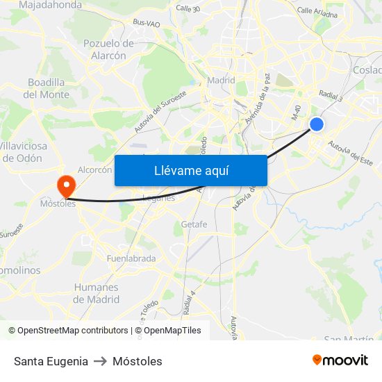Santa Eugenia to Móstoles map