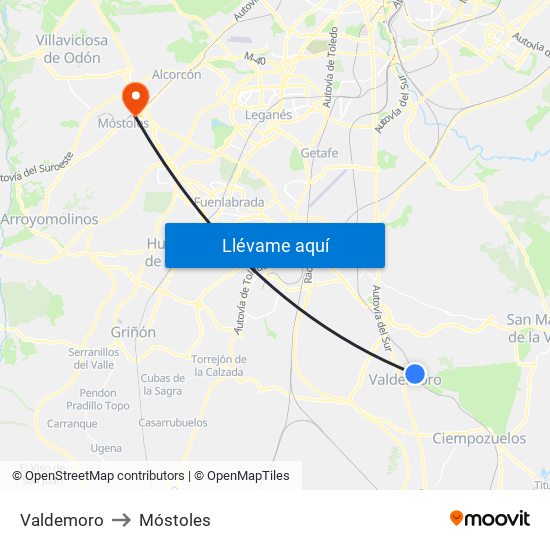 Valdemoro to Móstoles map