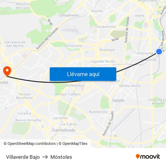 Villaverde Bajo to Móstoles map