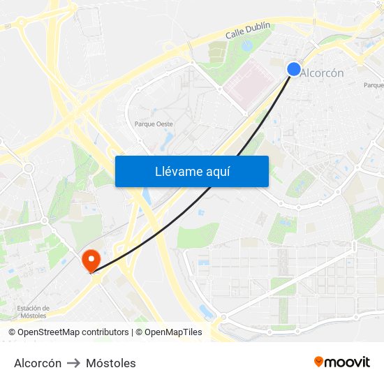 Alcorcón to Móstoles map