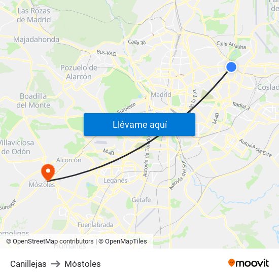 Canillejas to Móstoles map