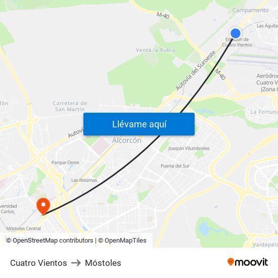 Cuatro Vientos to Móstoles map