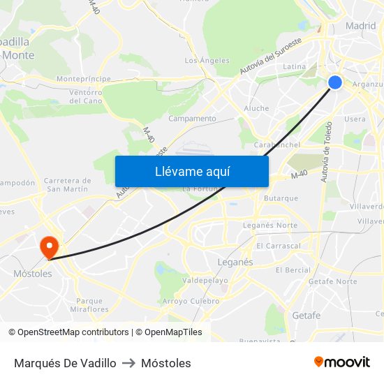 Marqués De Vadillo to Móstoles map