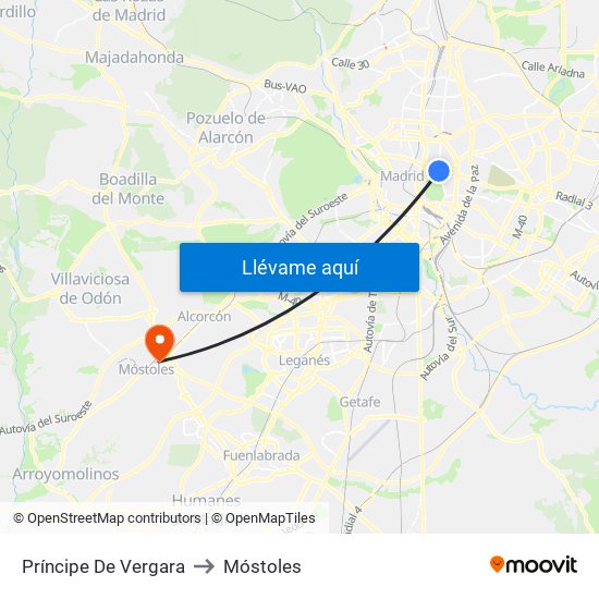 Príncipe De Vergara to Móstoles map